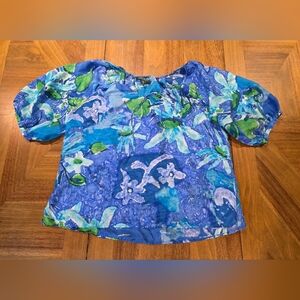 Lauren Ralph Lauren Silk Blouse Sz XL Watermark Style Gathering Necktie